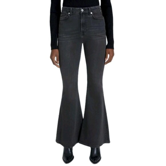 7 For All Mankind Megaflare Black High Waist Denim Flared Jeans Women's Size 25 - Picture 1 of 16